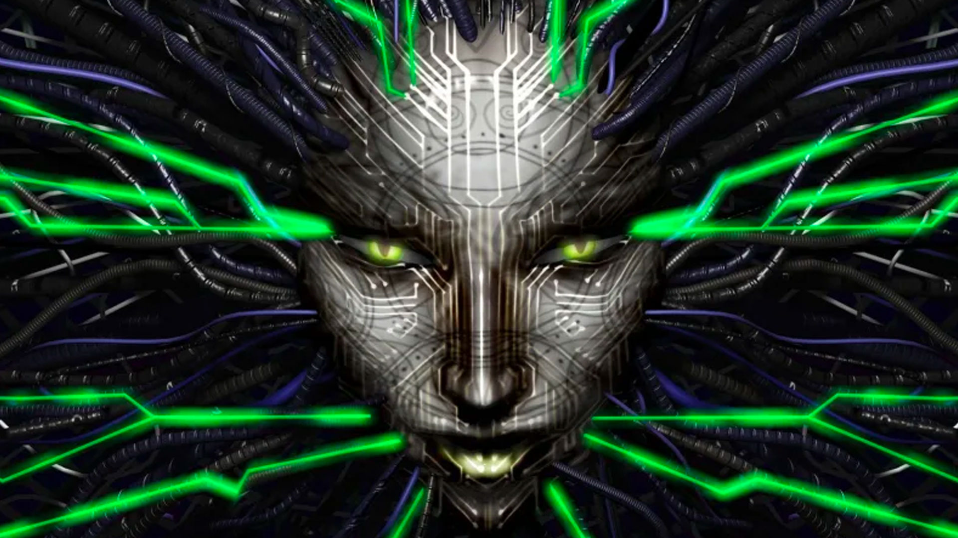 System Shock screenshot of Shodan, a digital face emitting wires